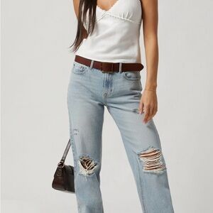 PACSUN Jordyn Low Rise Straight Leg Jeans Ripped Knee Light Indigo